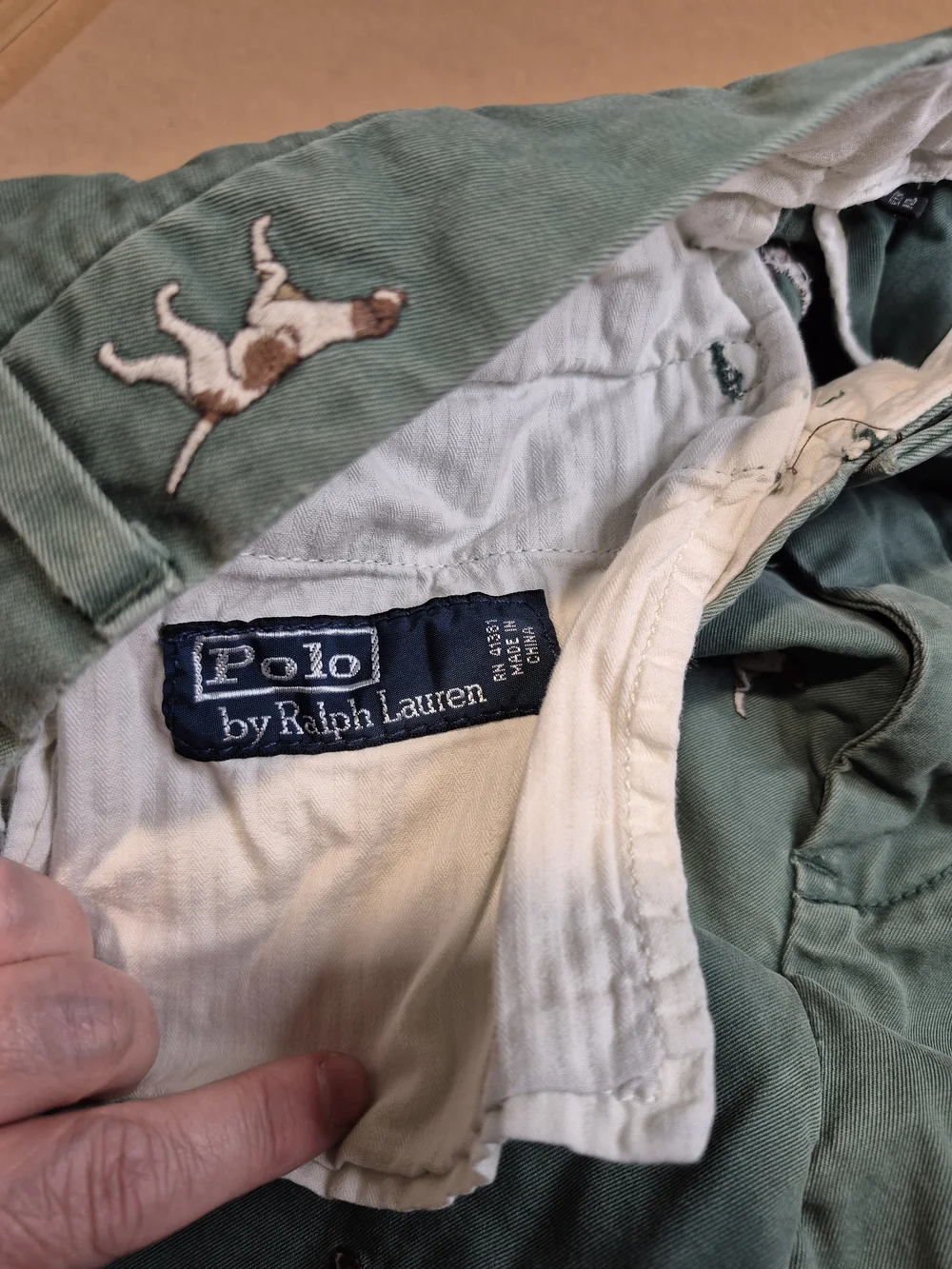 Polo by Ralph Lauren Green Chino Shorts with Embroidered Dogs